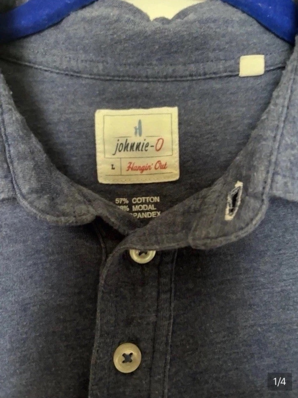 johnnie-O Hangin Out Men's Large Heathered Blue Pocket Polo